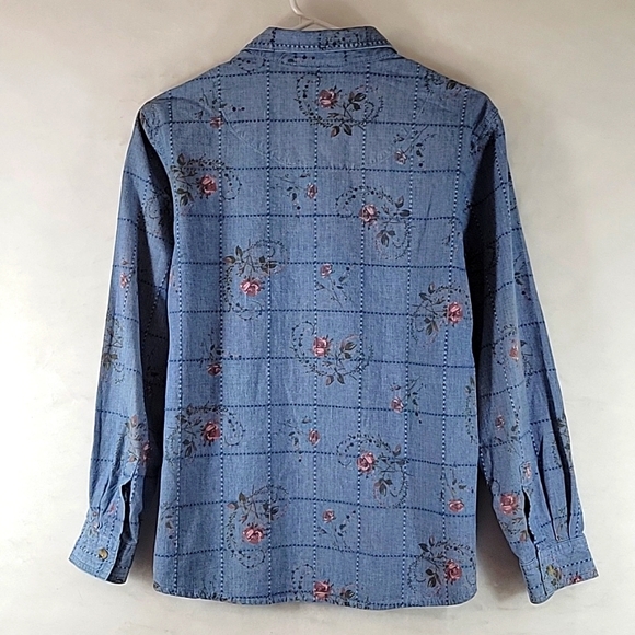 LEMON * GRASS Long Sleeve Button Down Floral Denim Shirt Size PL - Picture 7 of 7